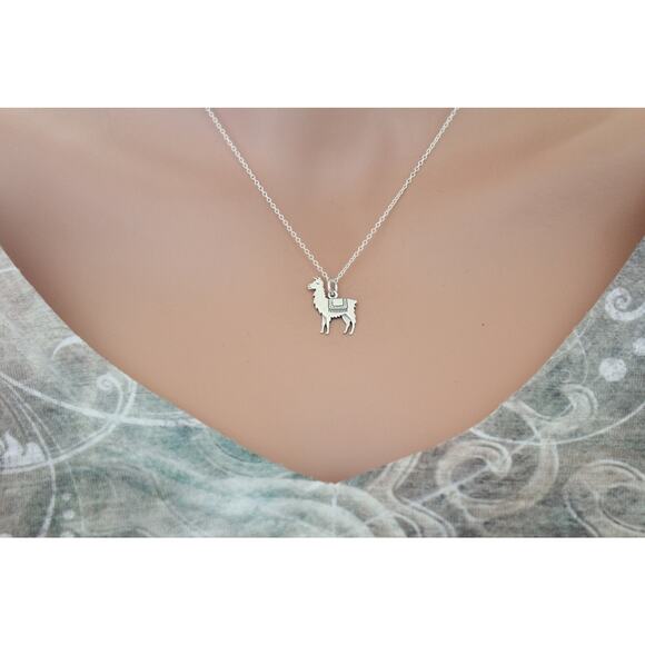 Sterling Silver Llama Charm Necklace, Silver Llama Necklace - Picture 4 of 6